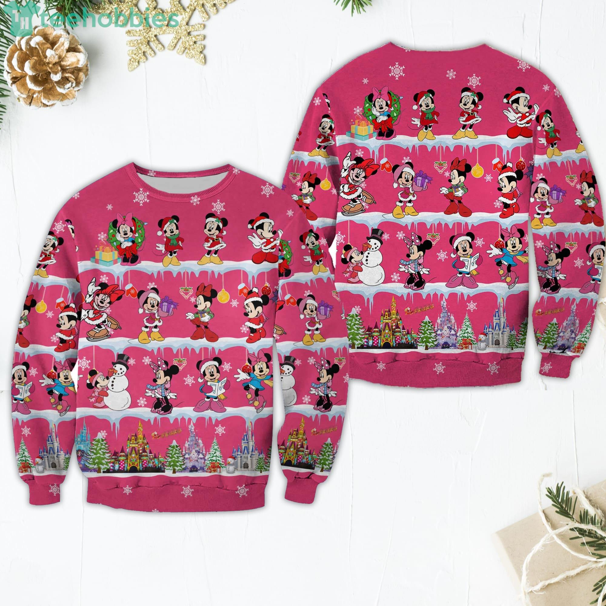 Minnie Mouse Pattern Xmas Pink 2022 Christmas Disney Cartoon Sweaters Product Photo 1