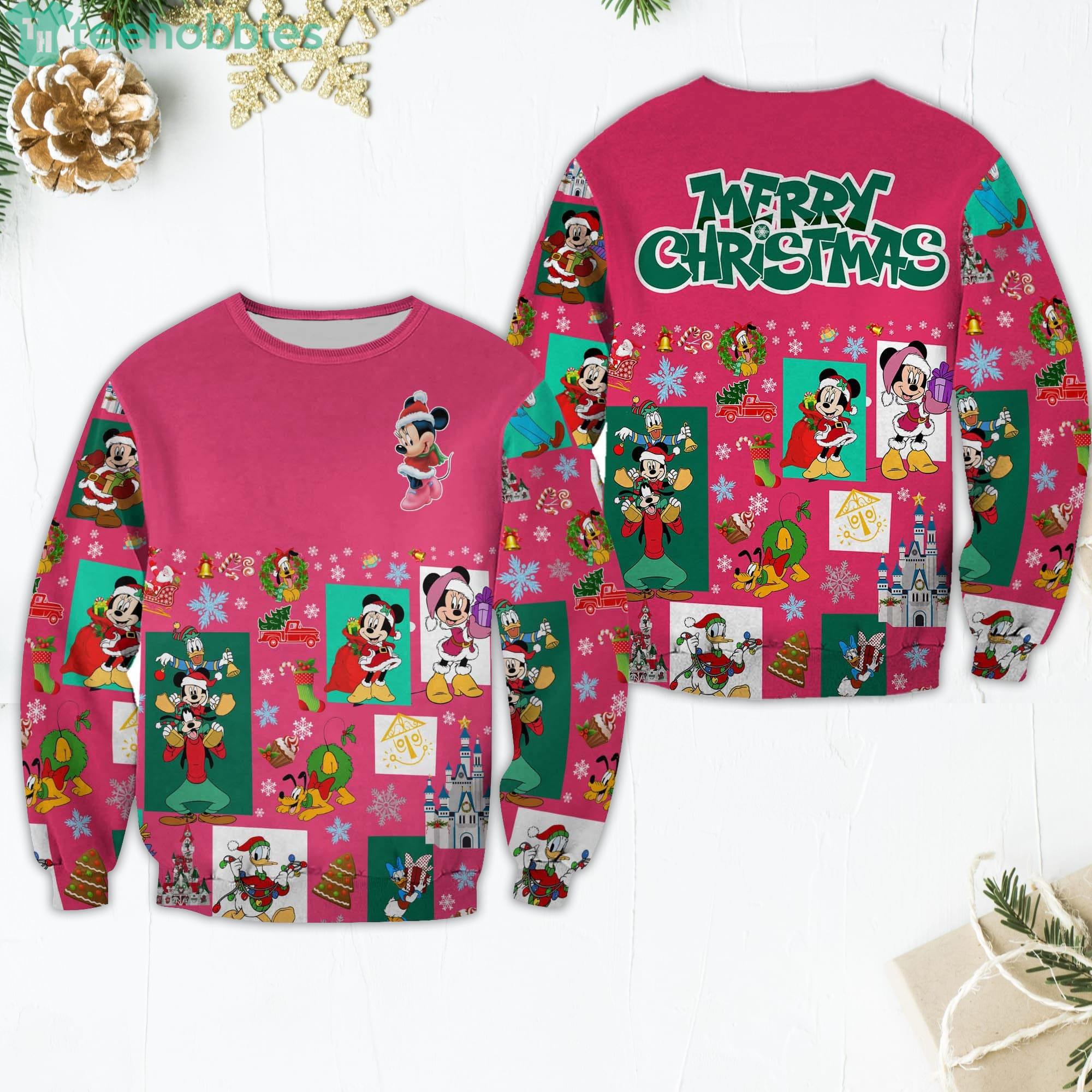 Minnie Mouse Pattern Xmas Pink 2022 Merry Christmas Disney Cartoon Sweaters Product Photo 1