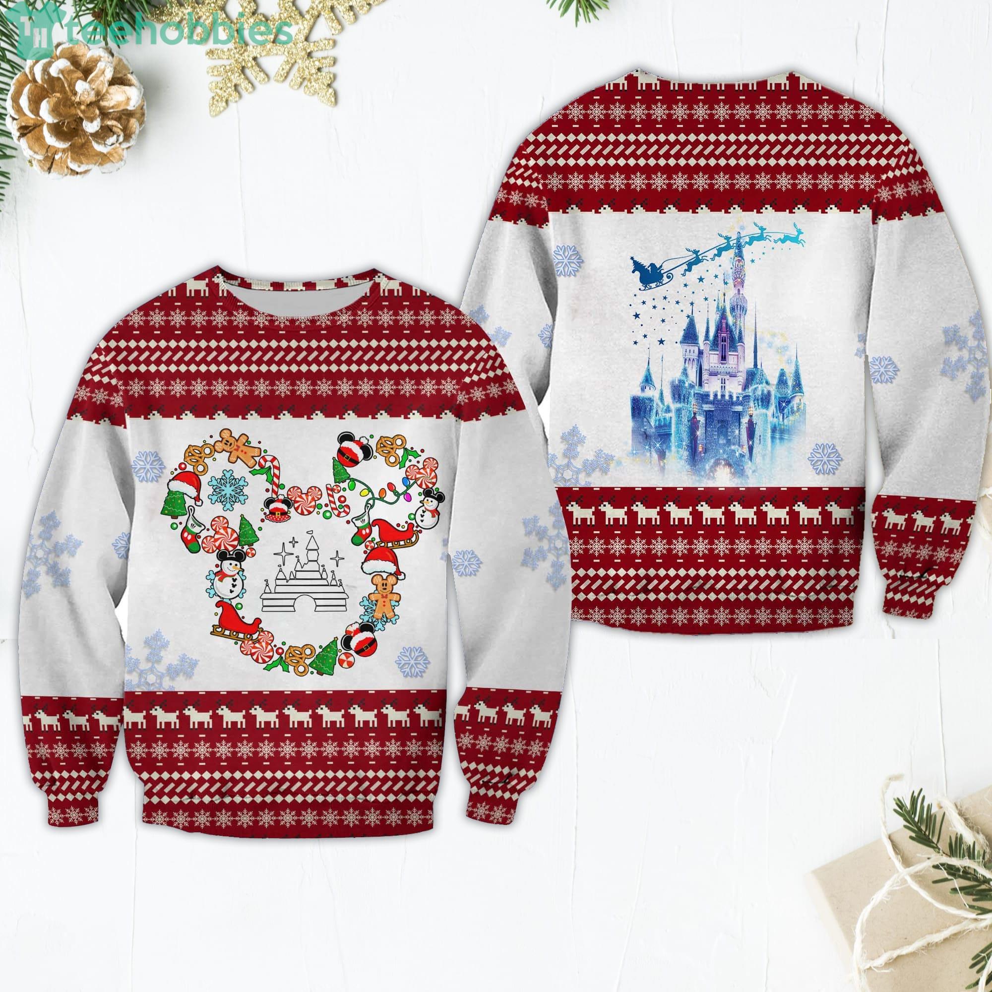 Minnie Mouse Pattern Xmas White Red 2022 Christmas Disney Cartoon Sweaters Product Photo 1