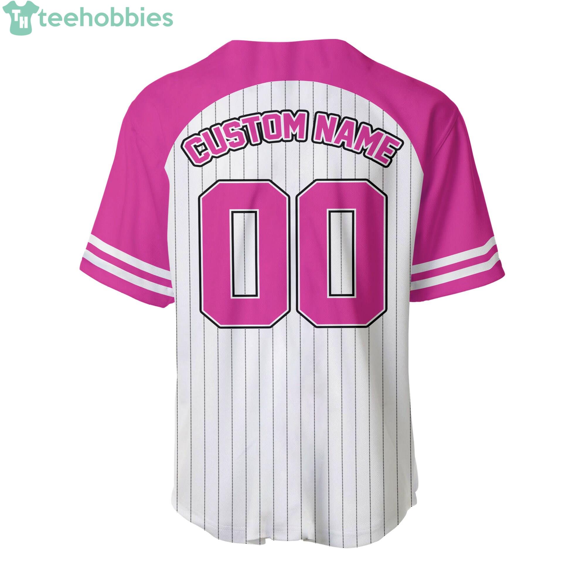 Minnie Mouse Striped Pink White Cartoon Custom Name & Number Baseball  Jersey Shirt