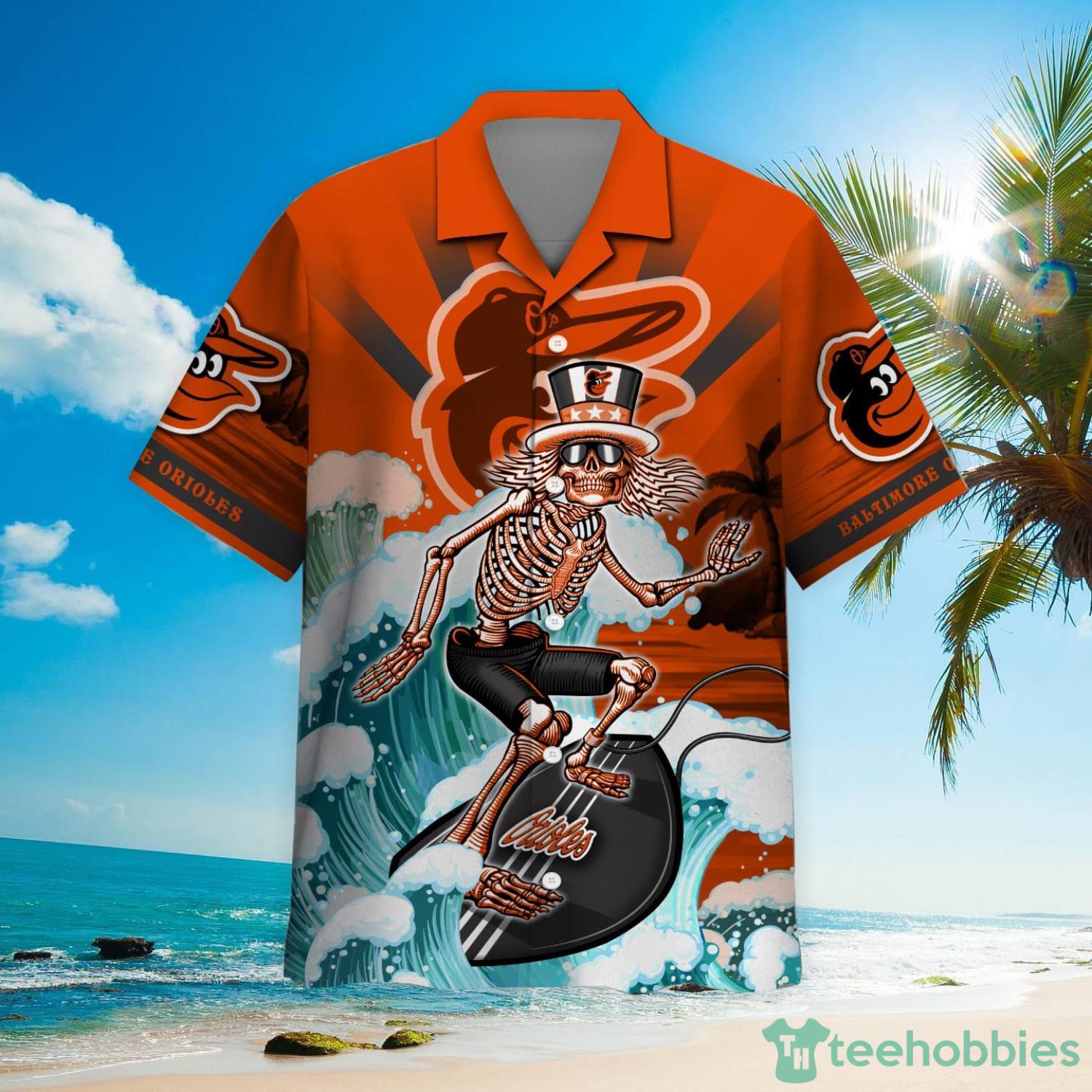 MLB BaltIron Maidenore Orioles Grateful Dead Hawaiian Shirt Product Photo 2