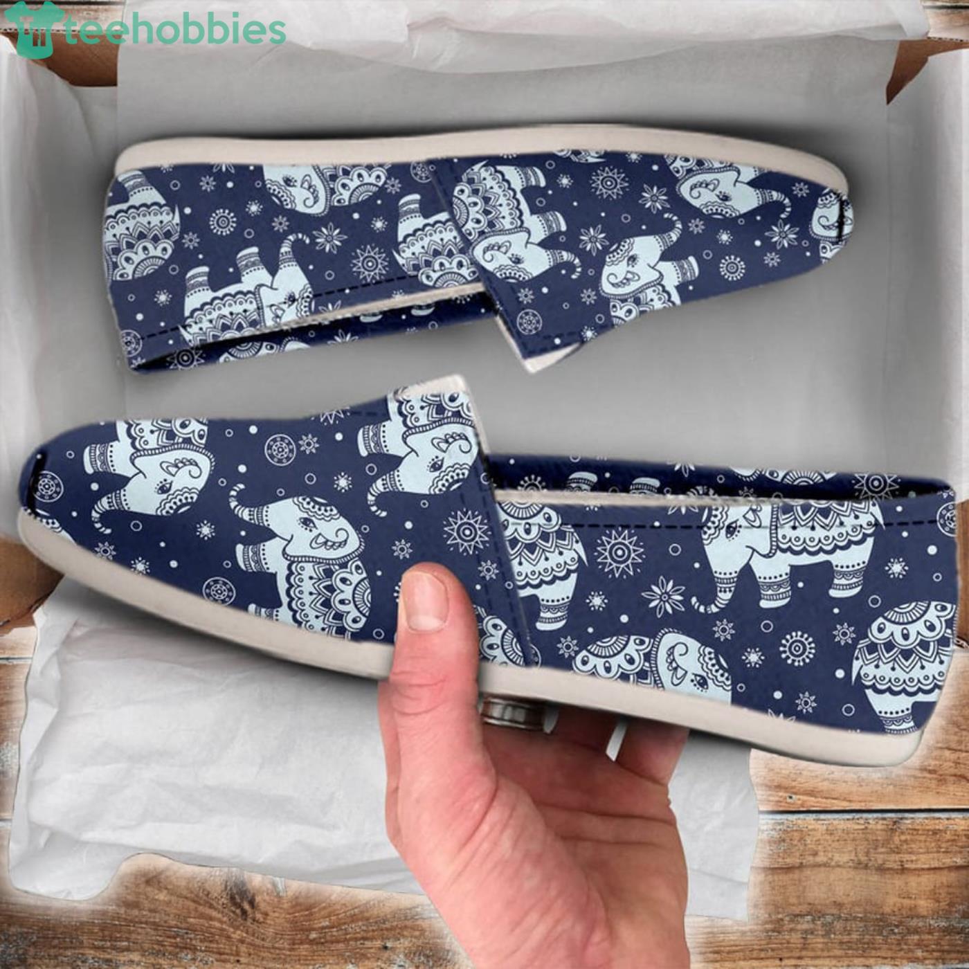 Navy Elephant Lovely Pattern Slip On Shoes Product Photo 1