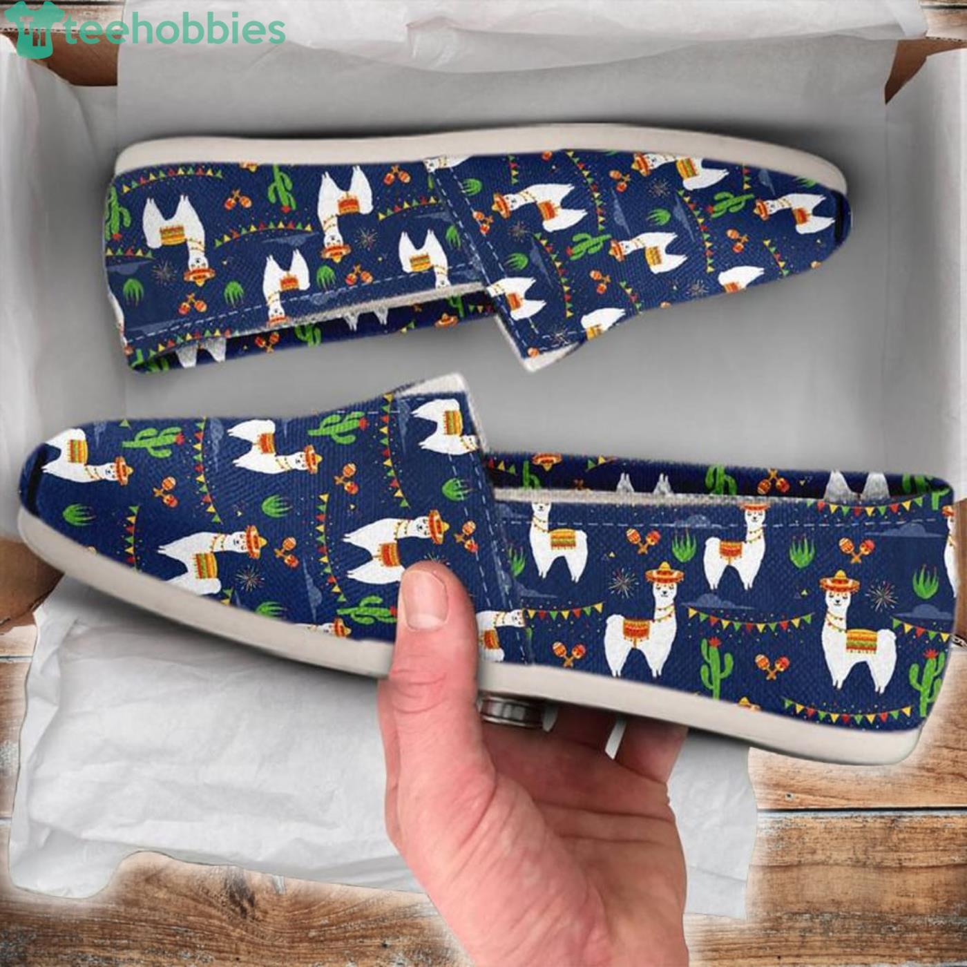Navy Llama Lovely Pattern Slip On Shoes Product Photo 1