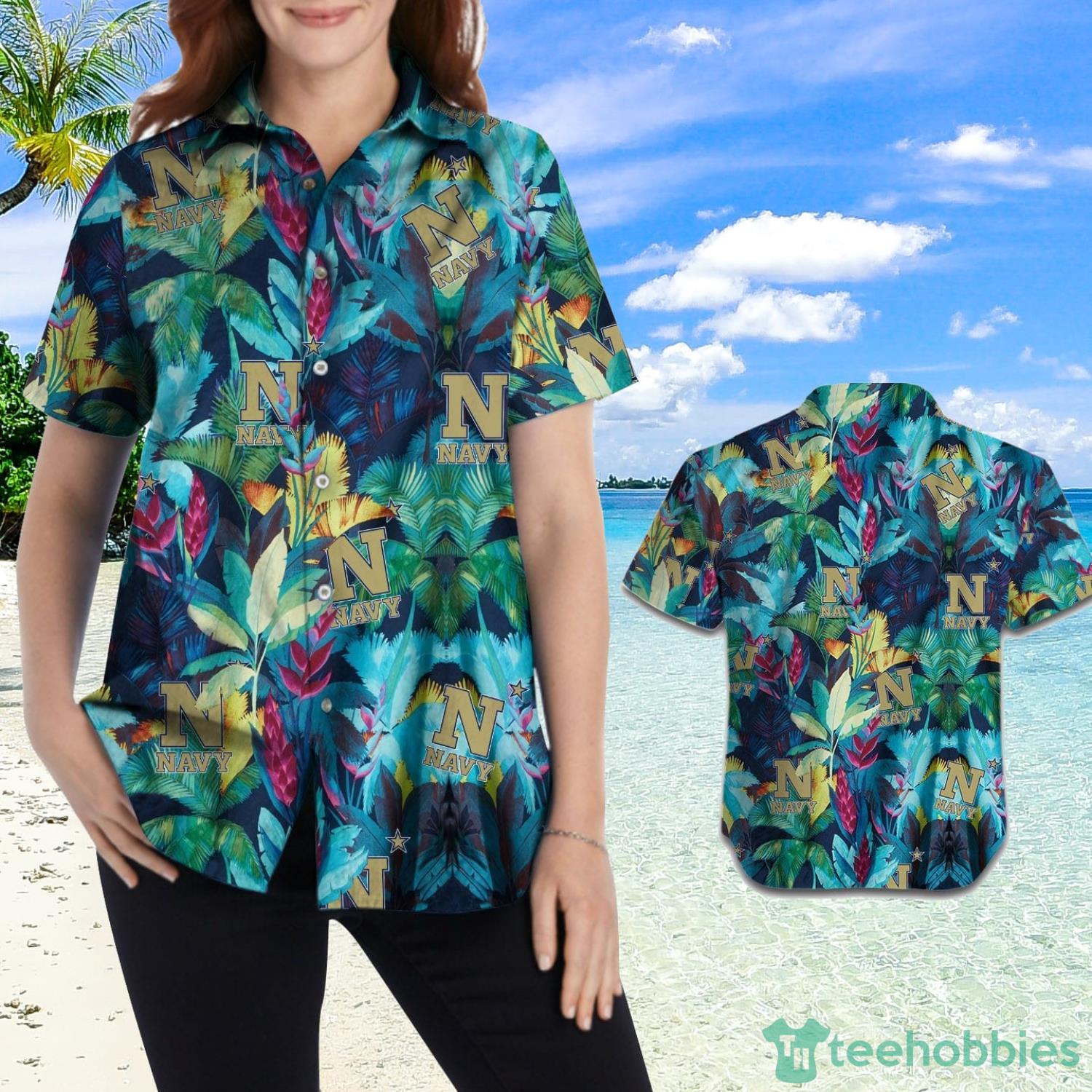 Navy Midshipmen Floral Tropical Hawaiian Shirt Product Photo 2