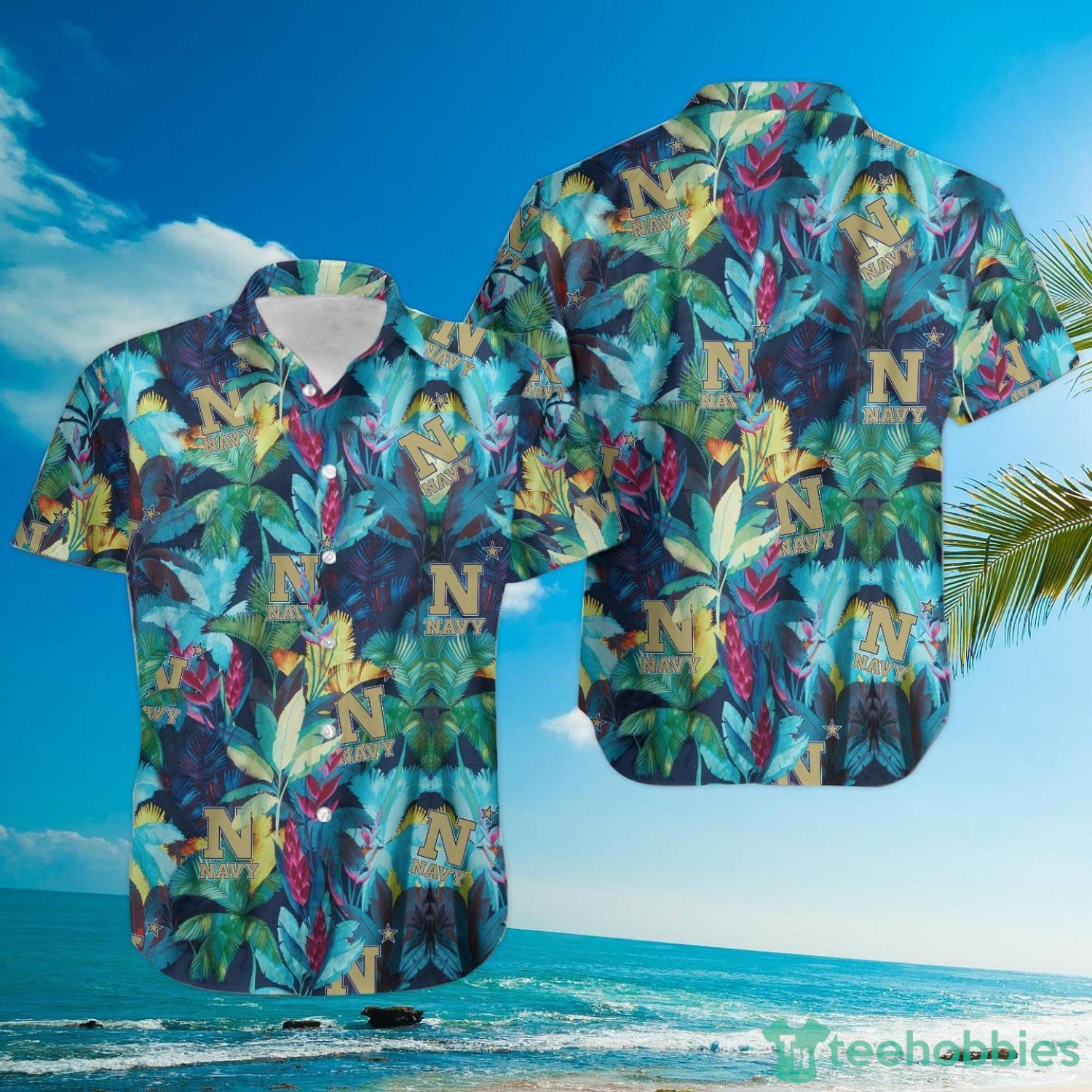 Navy Midshipmen Floral Tropical Hawaiian Shirt Product Photo 3