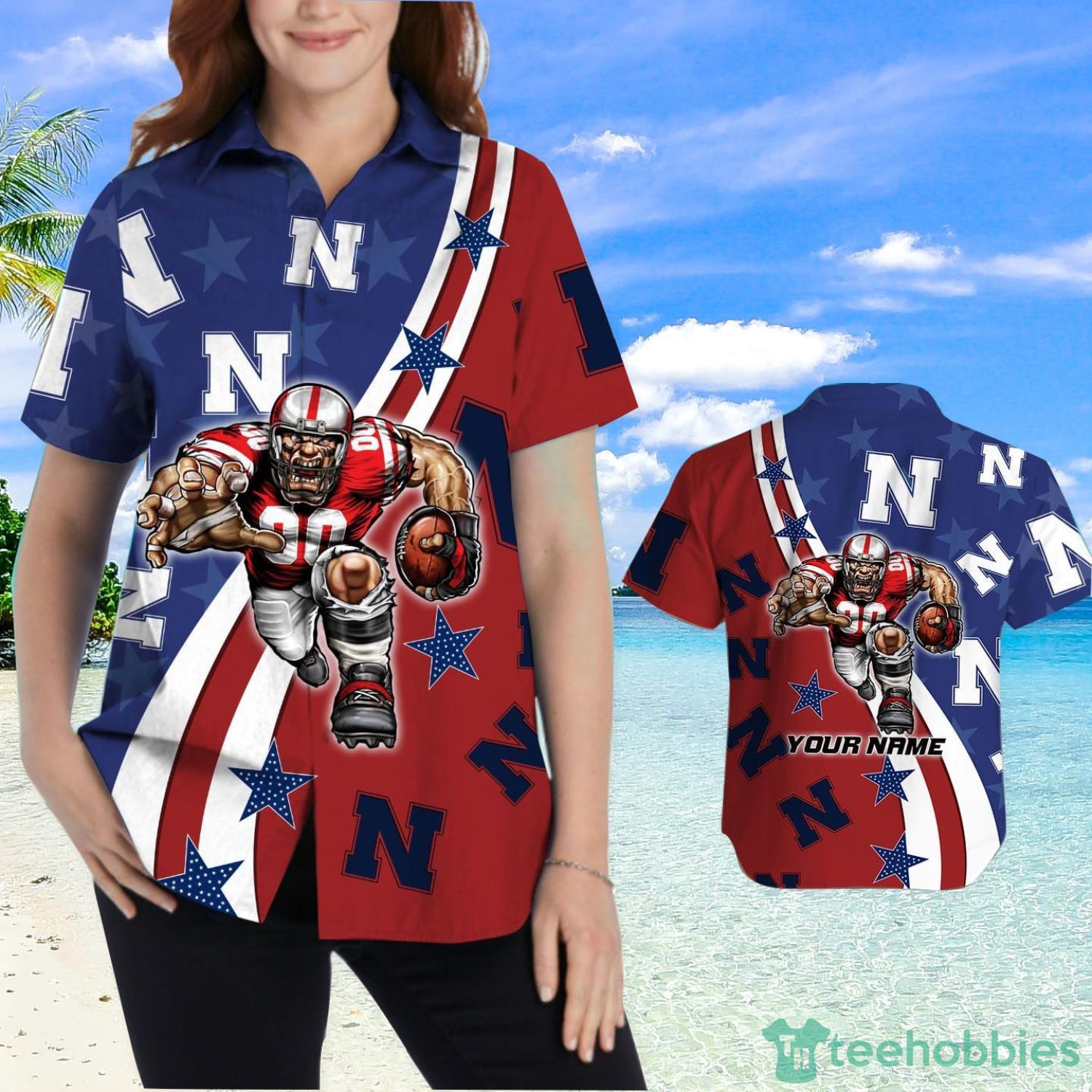 Nebraska Cornhuskers American Flag Custom Name Hawaiian Shirt Product Photo 2