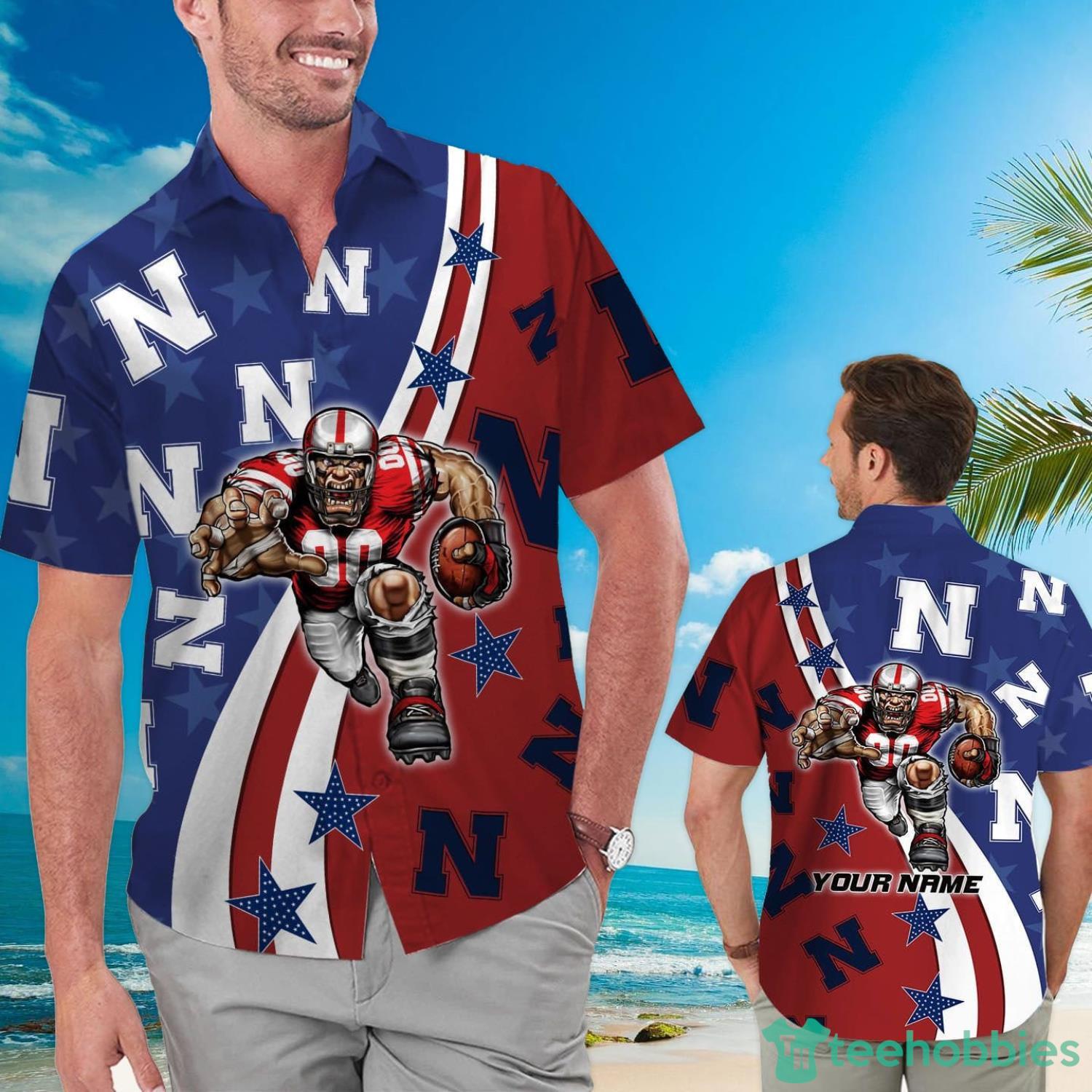 Nebraska Cornhuskers American Flag Custom Name Hawaiian Shirt Product Photo 1
