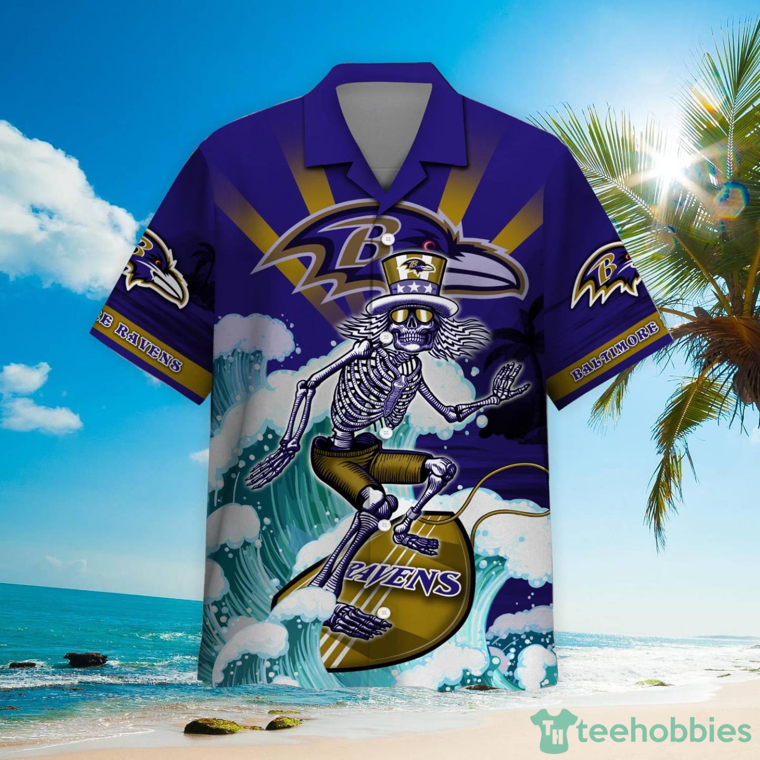 NFL BaltIron Maidenore Ravens Grateful Dead Hawaiian Shirt Product Photo 2