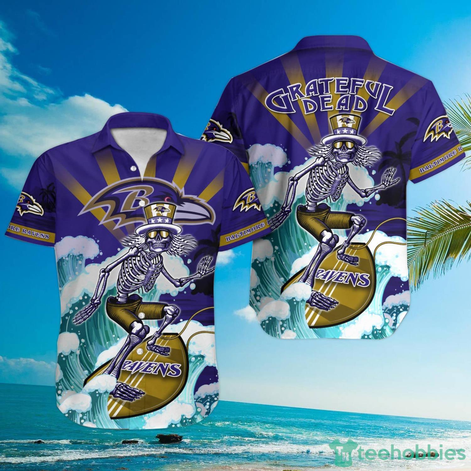 NFL BaltIron Maidenore Ravens Grateful Dead Hawaiian Shirt Product Photo 1