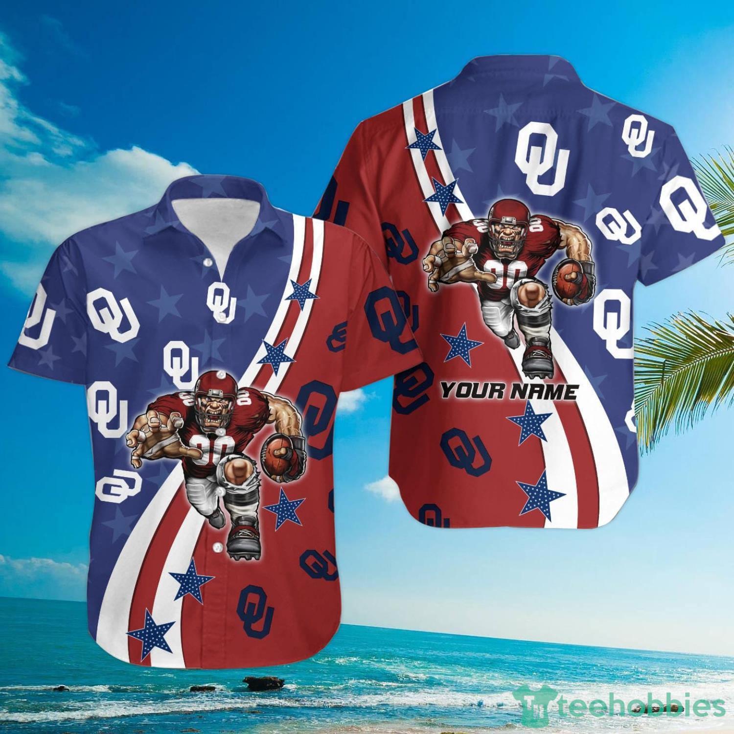 Oklahoma Sooners American Flag Custom Name Hawaiian Shirt Product Photo 3