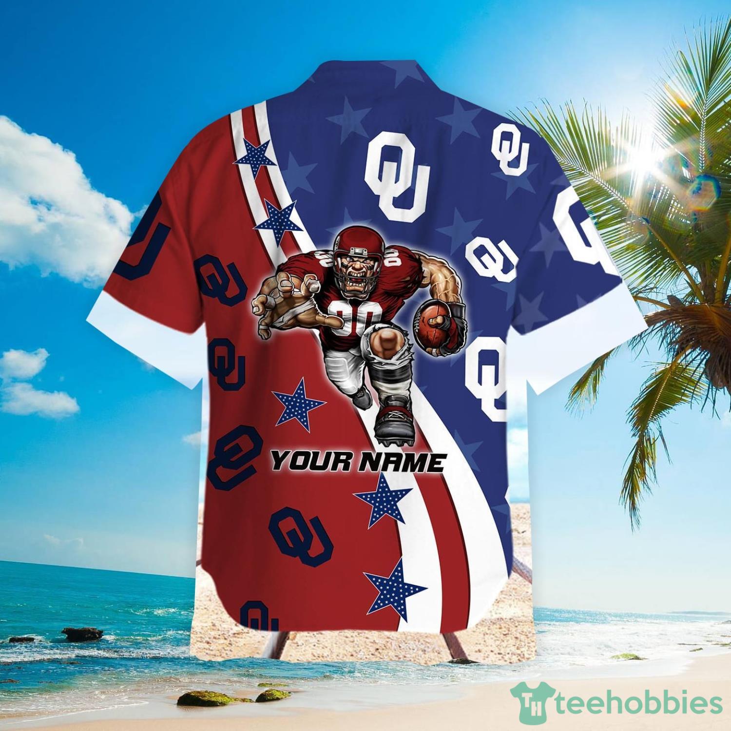 Oklahoma Sooners American Flag Custom Name Hawaiian Shirt Product Photo 5