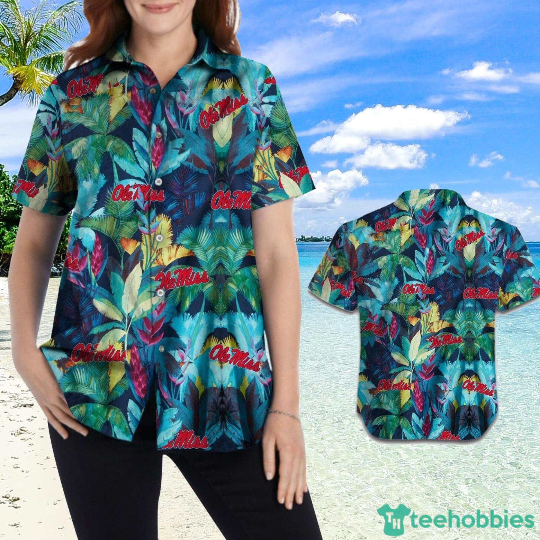 Ole Miss Rebels Floral Tropical Hawaiian Shirt Product Photo 2