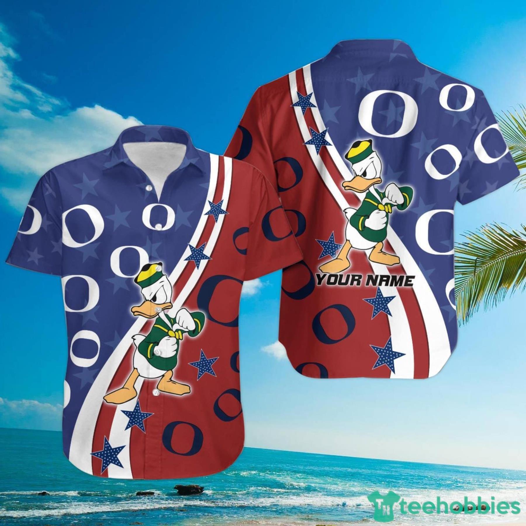 Oregon Ducks American Flag Custom Name Hawaiian Shirt Product Photo 3