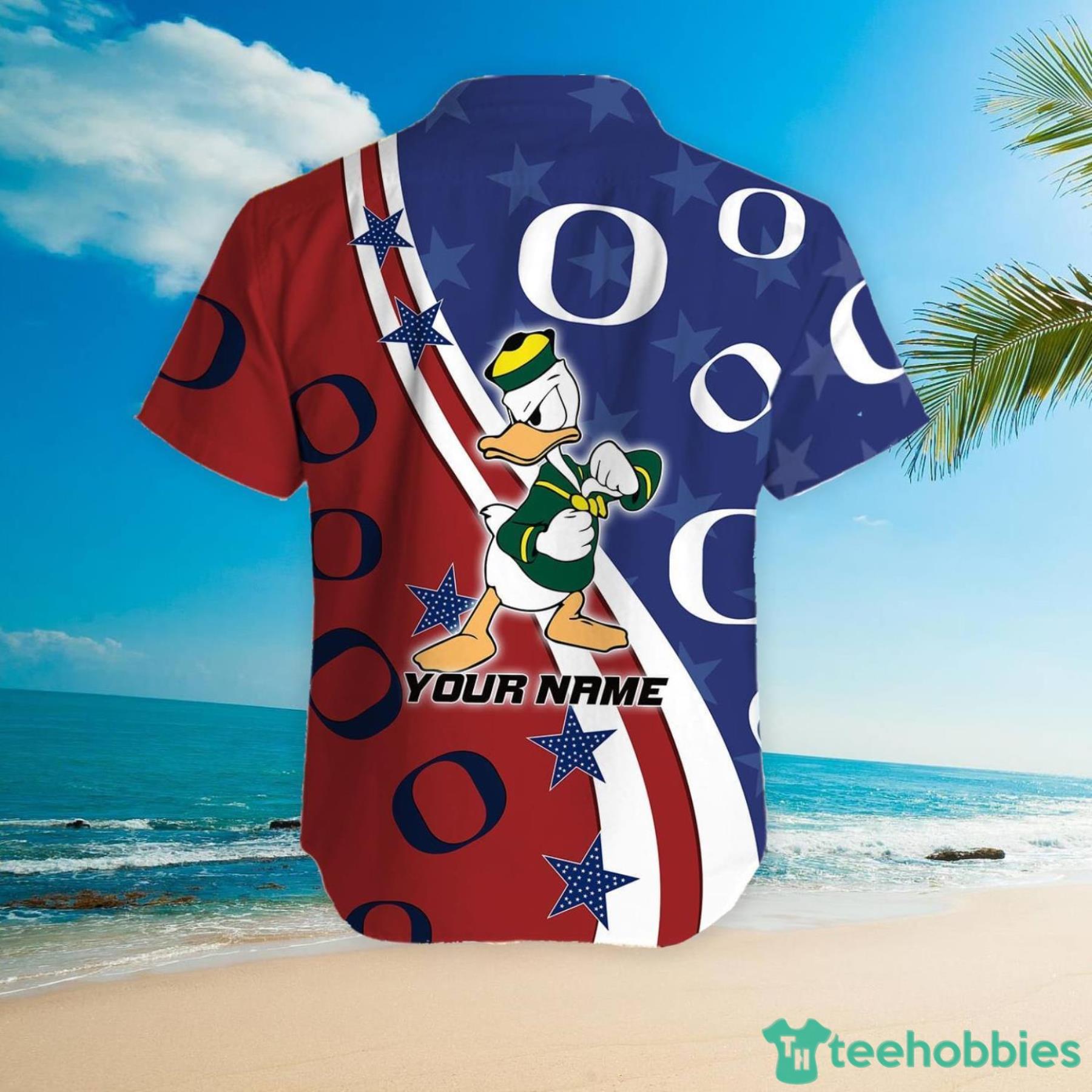 Oregon Ducks American Flag Custom Name Hawaiian Shirt Product Photo 5