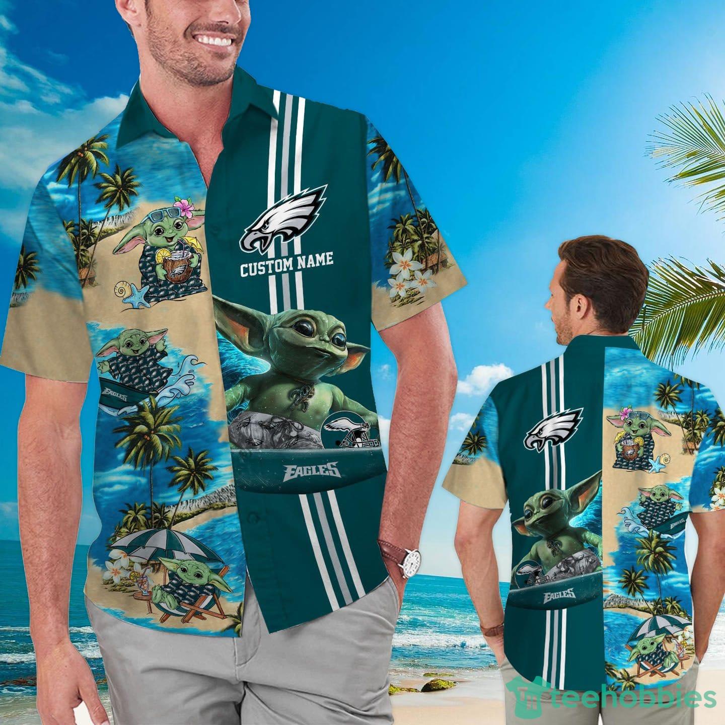 Philadelphia Eagles Baby Yoda Custom Name Hawaiian Shirt Product Photo 1