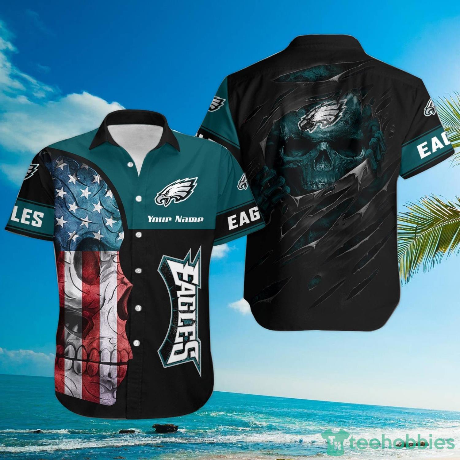 Philadelphia Eagles  Skull Custom Name  Hawaiian Shirt Product Photo 1