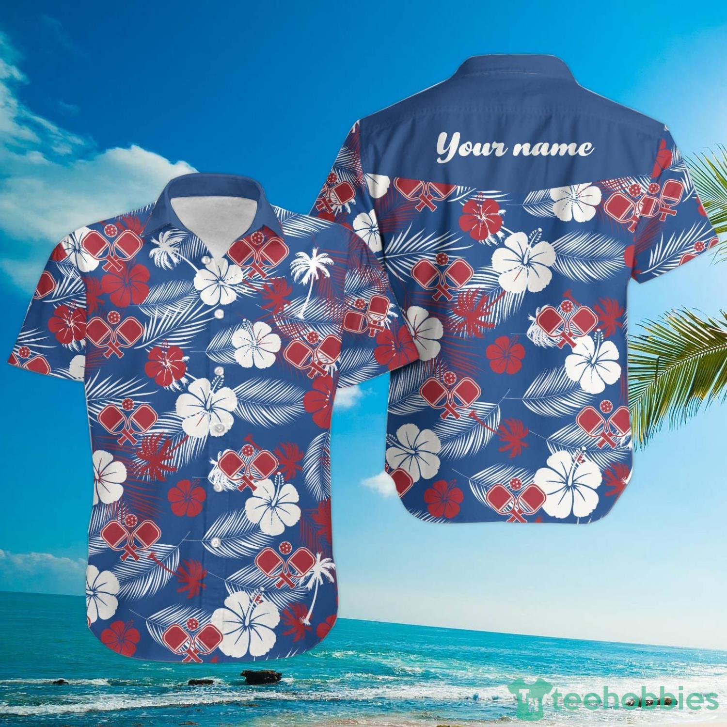 Pickleball Aloha Floral Tropical Pattern Custom Name Hawaiian Shirt Product Photo 2