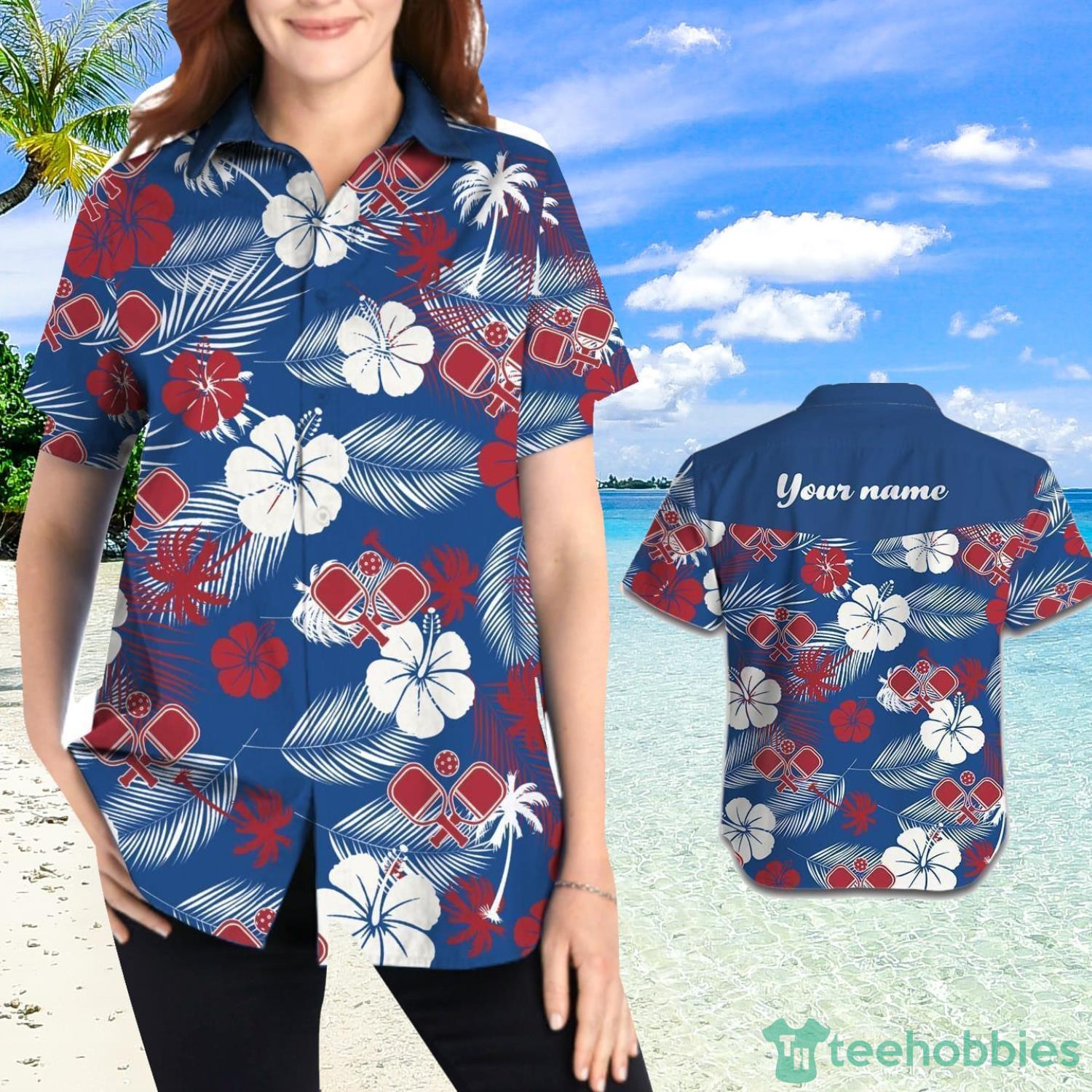 Pickleball Aloha Floral Tropical Pattern Custom Name Hawaiian Shirt Product Photo 1