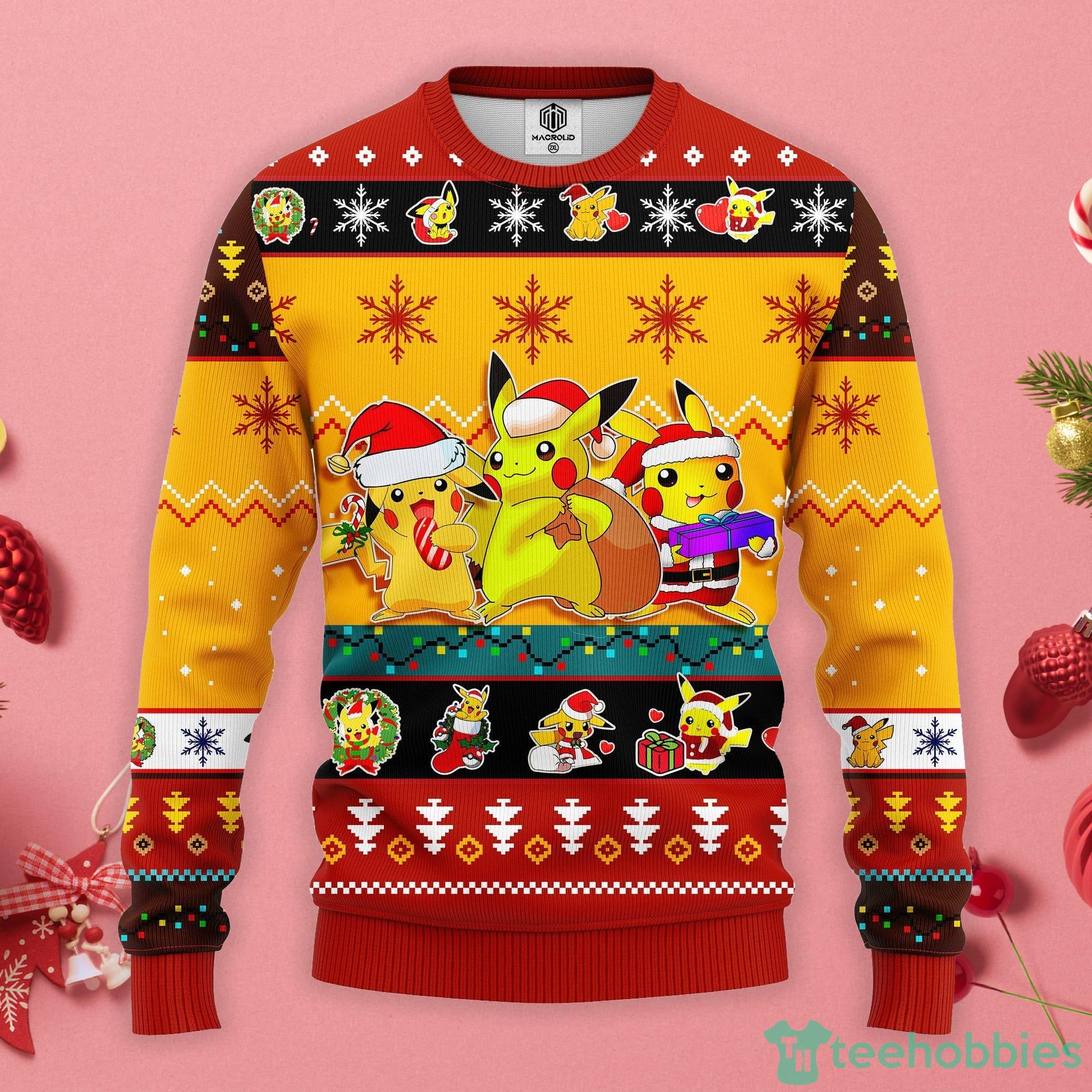 Pikachu Pokemon Yellow Christmas Gift Ugly Christmas Sweater Product Photo 1