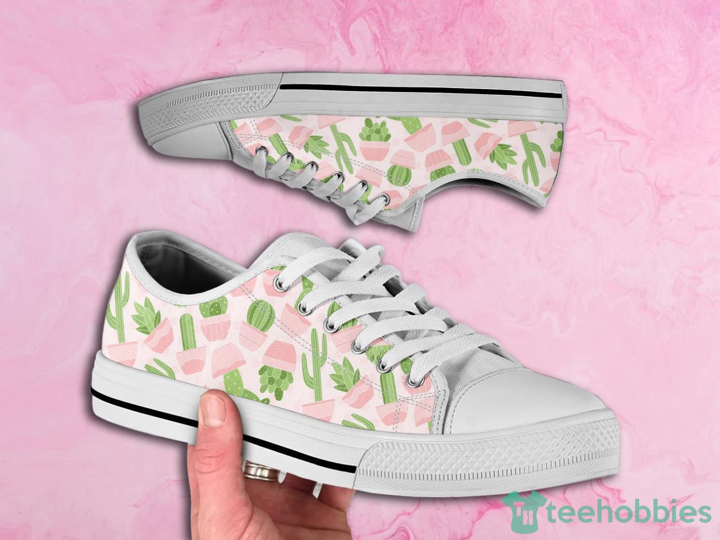 Pink Cactus Cute Pattern Low Top Canvas Shoes Product Photo 1