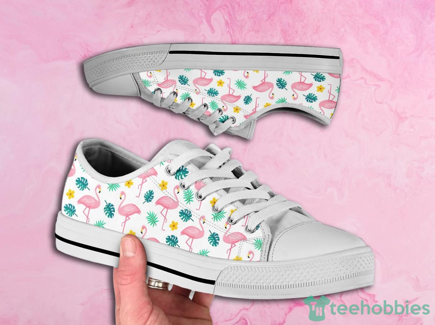 Pink Flamingo Cute Pattern White Low Top Canvas Shoes Product Photo 1