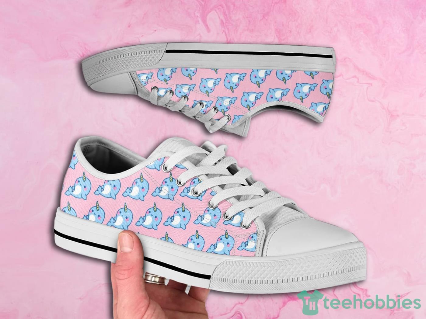 Pink Narwhal Cute Pattern Low Top Canvas Shoes Product Photo 1