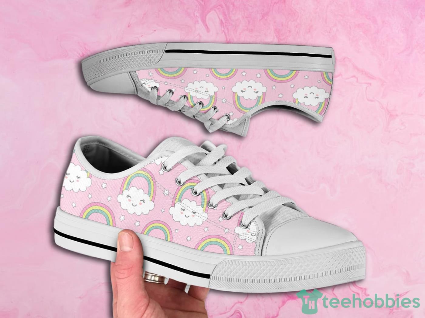 Pink Rainbow Cute Pattern Low Top Canvas Shoes Product Photo 1
