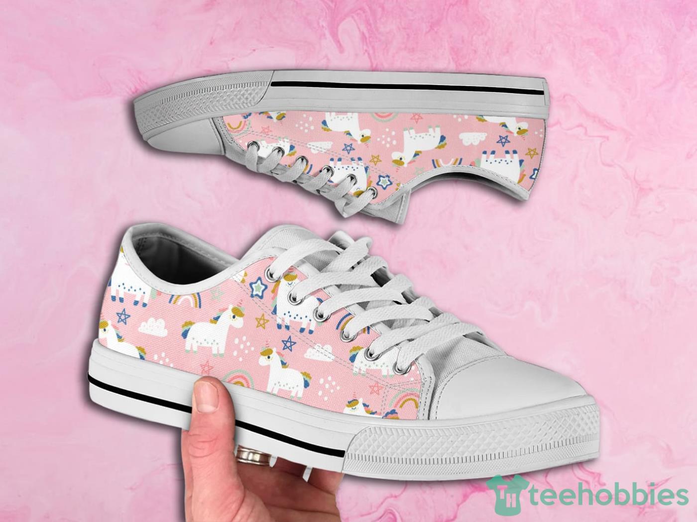 Pink Unicorn Cute Pattern Low Top Canvas Shoes Product Photo 1