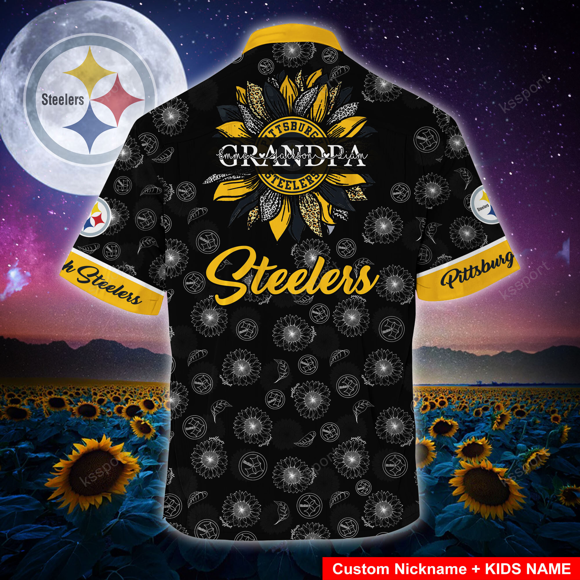 Pittsburgh Steelers NFL, Graphic US Flag Flower Hawaiian Shirt