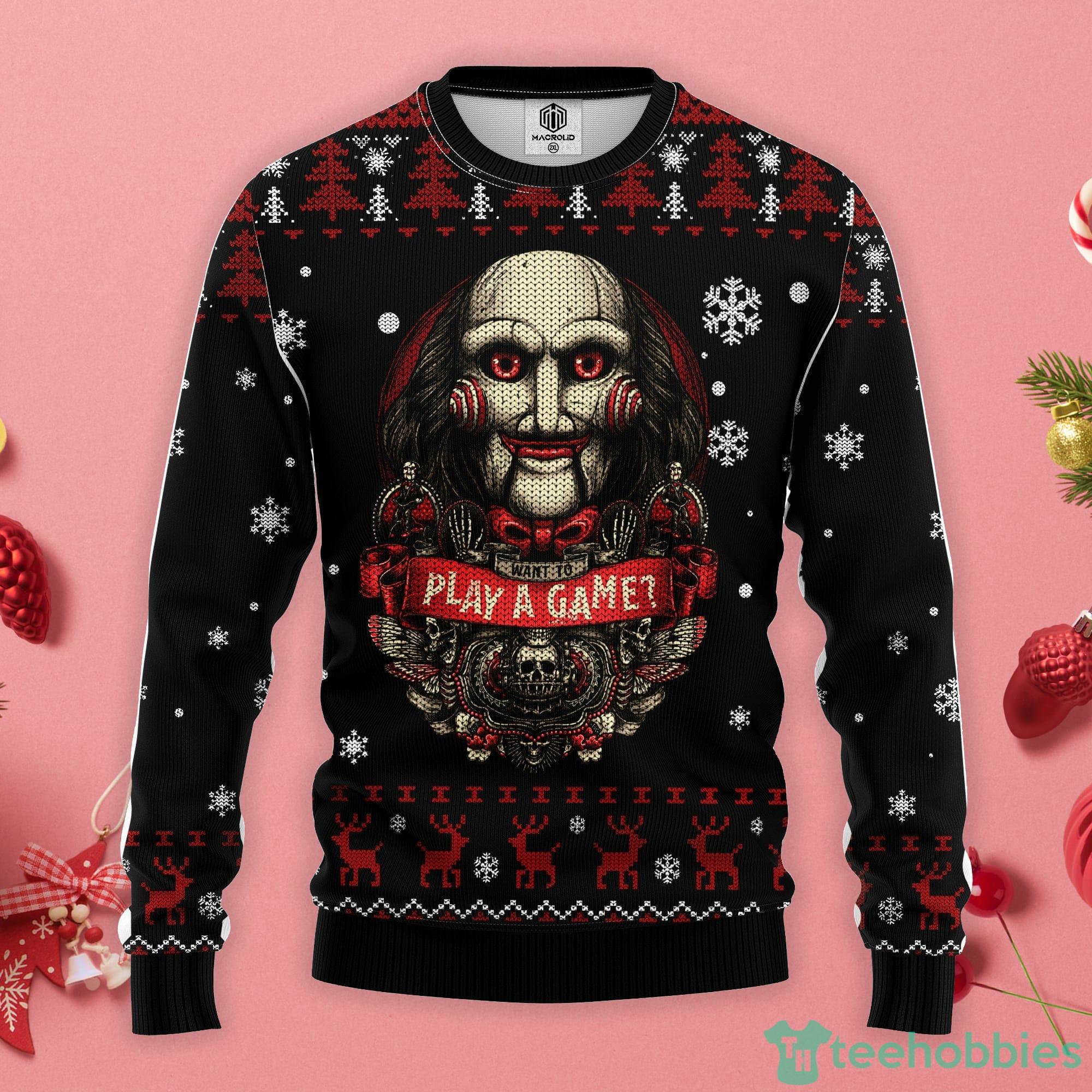 Play A Game Horror Movie Saw Christmas Gift Ugly Christmas Sweater Product Photo 1