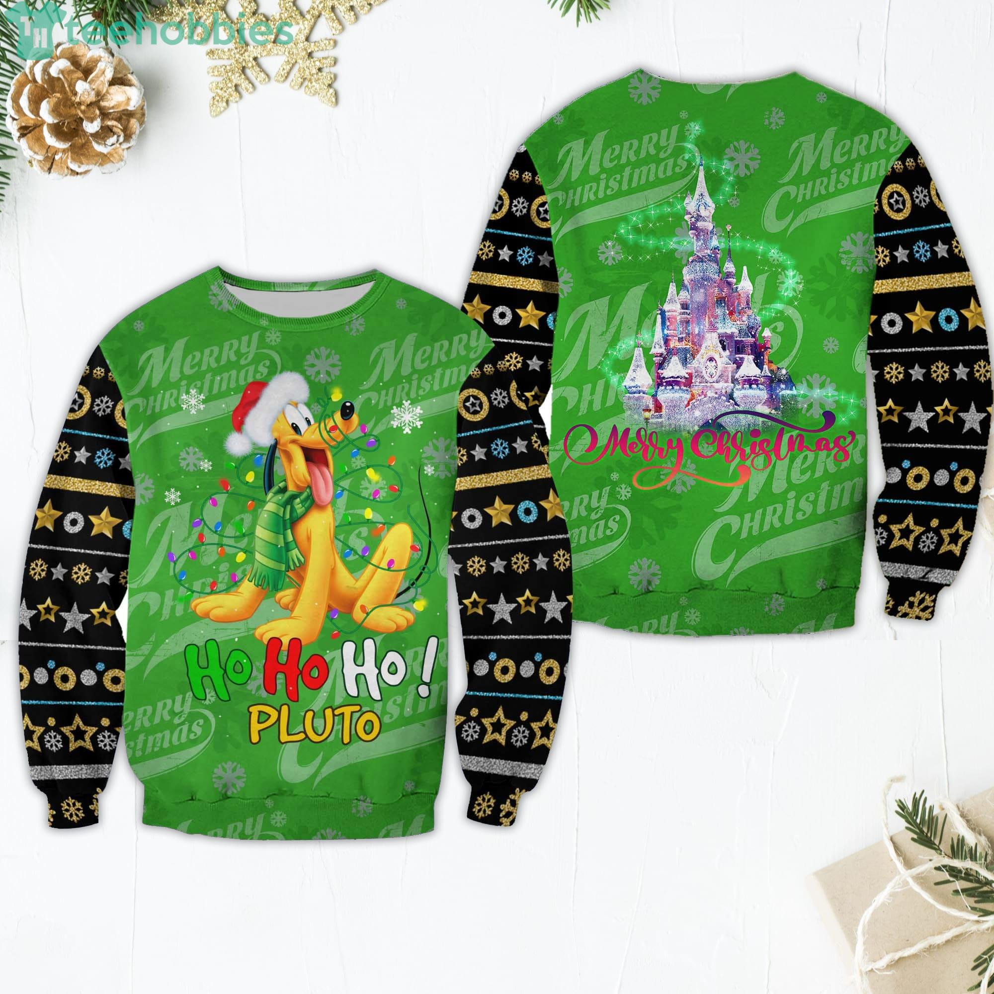 Pluto Dog Pattern Xmas Green 2022 Christmas Disney Cartoon Sweaters Product Photo 1
