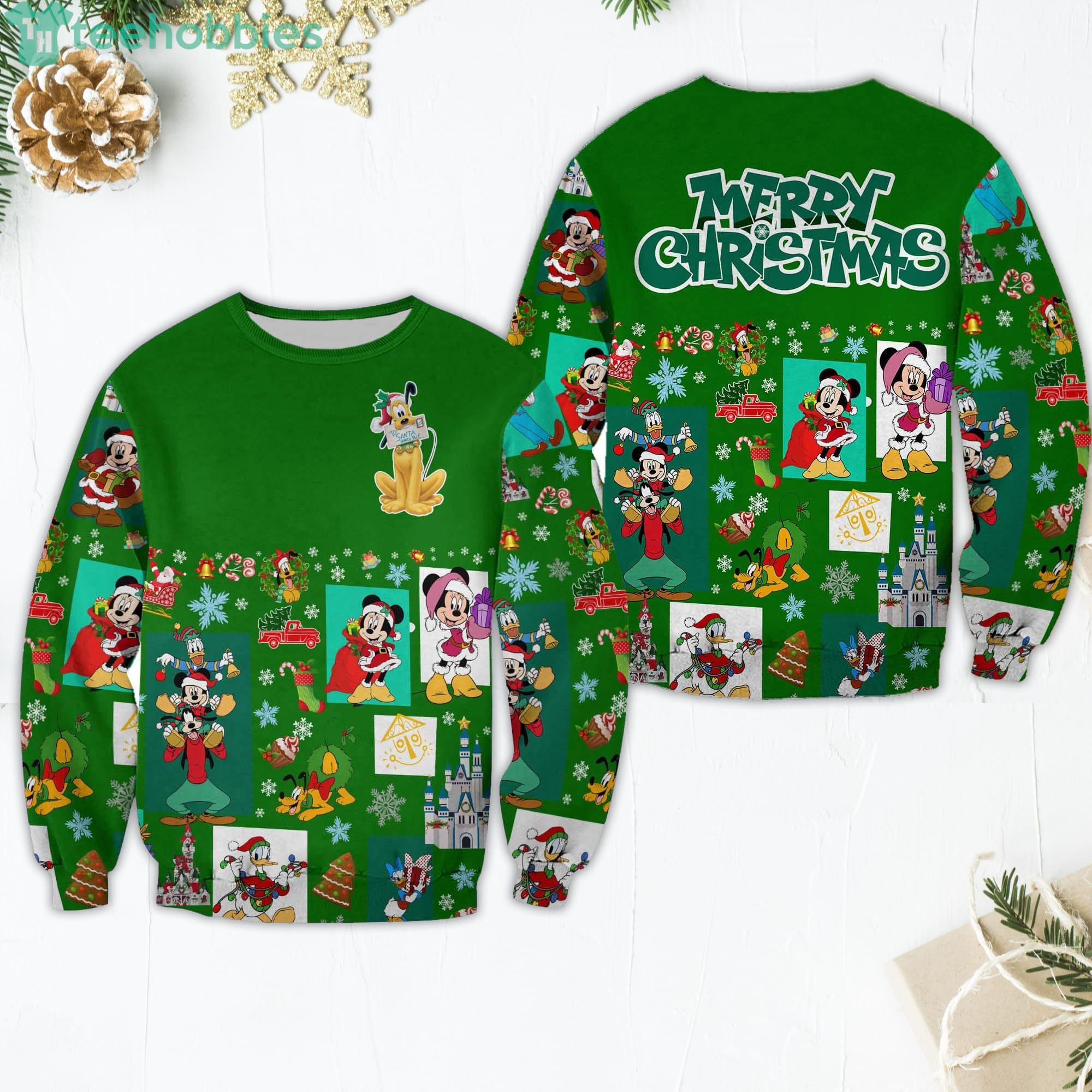 Pluto Dog Pattern Xmas Green 2022 Merry Christmas Disney Cartoon Sweaters Product Photo 1
