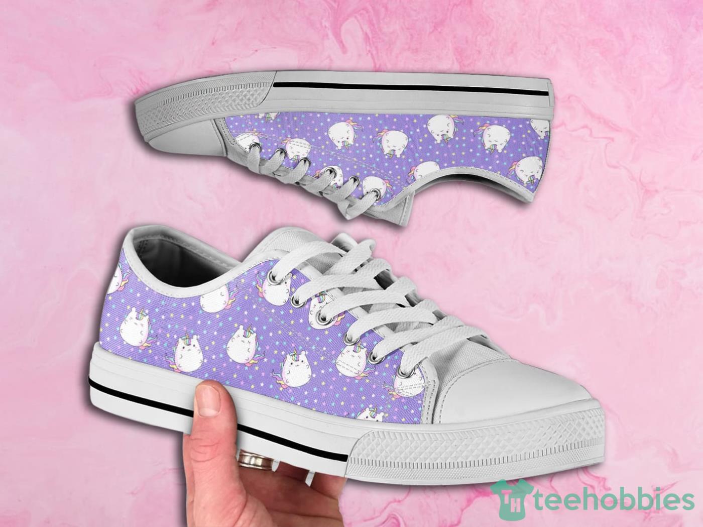 Purple Unicorn Cute Pattern Low Top Canvas Shoes Product Photo 1