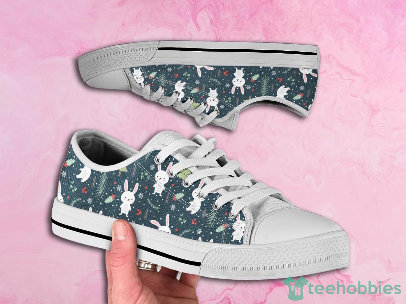 Rabbit Cute Pattern Low Top Canvas Shoes Woman Product Photo 1