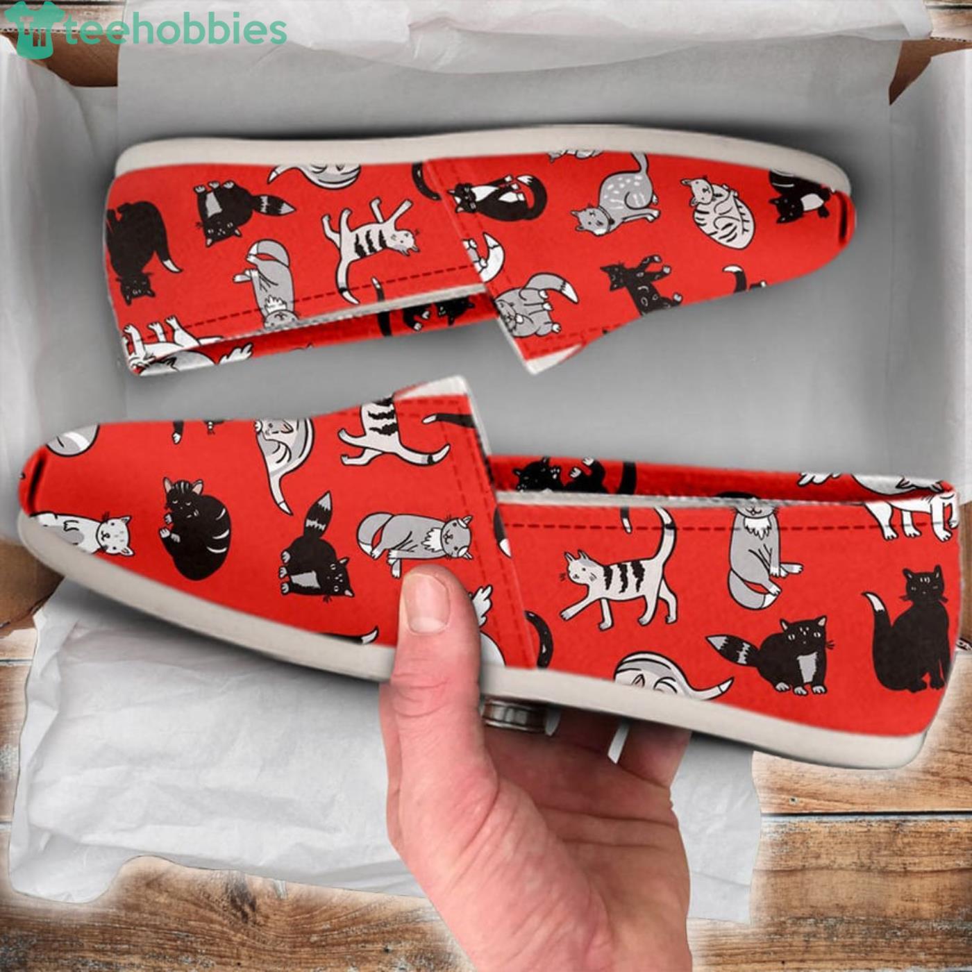 Red Cat Cute Pattern Slip On Shoes Product Photo 1