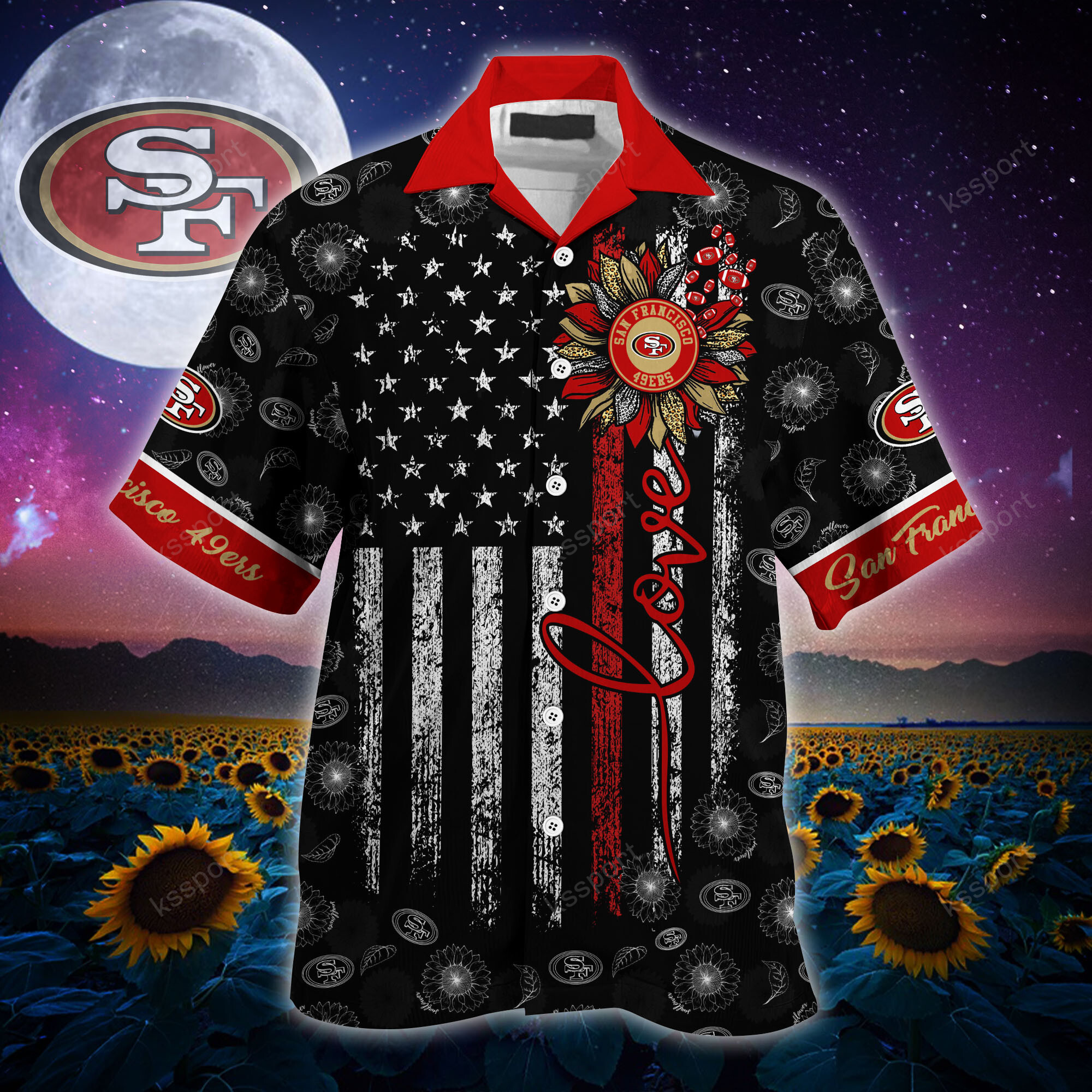 San Francisco 49ers US Flag Pattern Hawaiian Shirt, NFL Gifts for