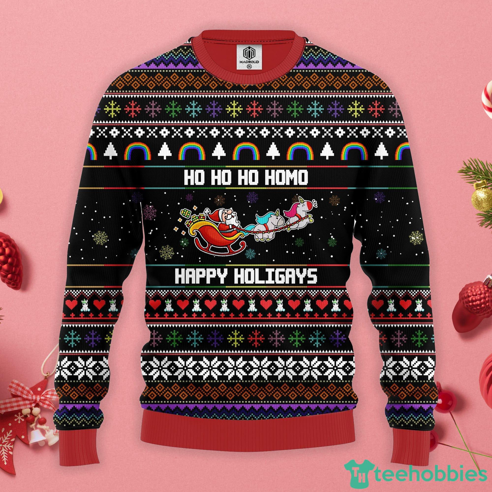 Santa Claus Funny Hohoho Happy Holigays Ugly Christmas Sweater Product Photo 1