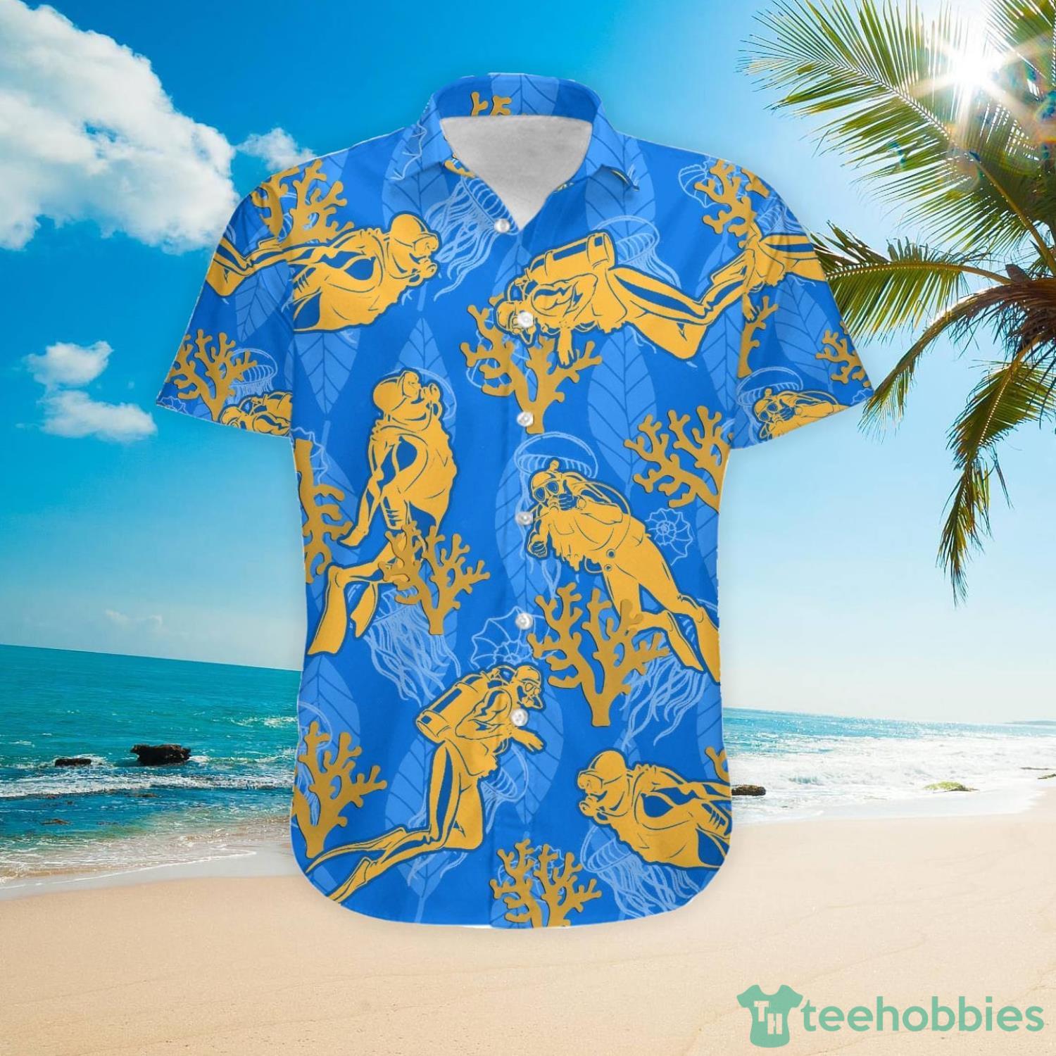 Scuba Diving Ocean Tropical Beach Coral Custom Name Women Aloha Button Up Hawaiian Shirts Product Photo 3