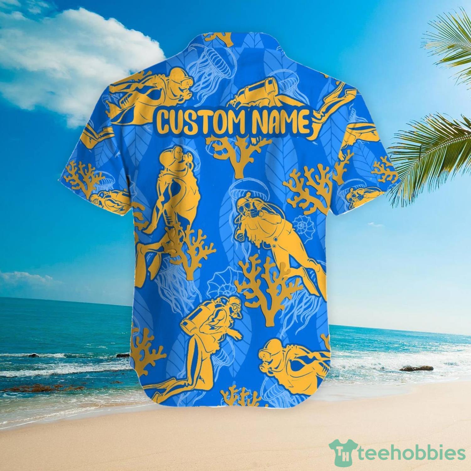 Scuba Diving Ocean Tropical Beach Coral Custom Name Women Aloha Button Up Hawaiian Shirts Product Photo 4
