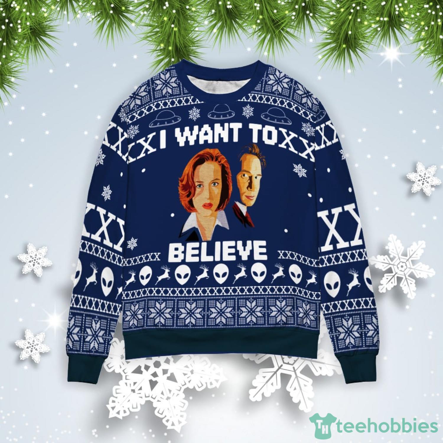 Scully And Mulder I Want To Believe Christmas Gift Ugly Christmas Sweater Product Photo 1