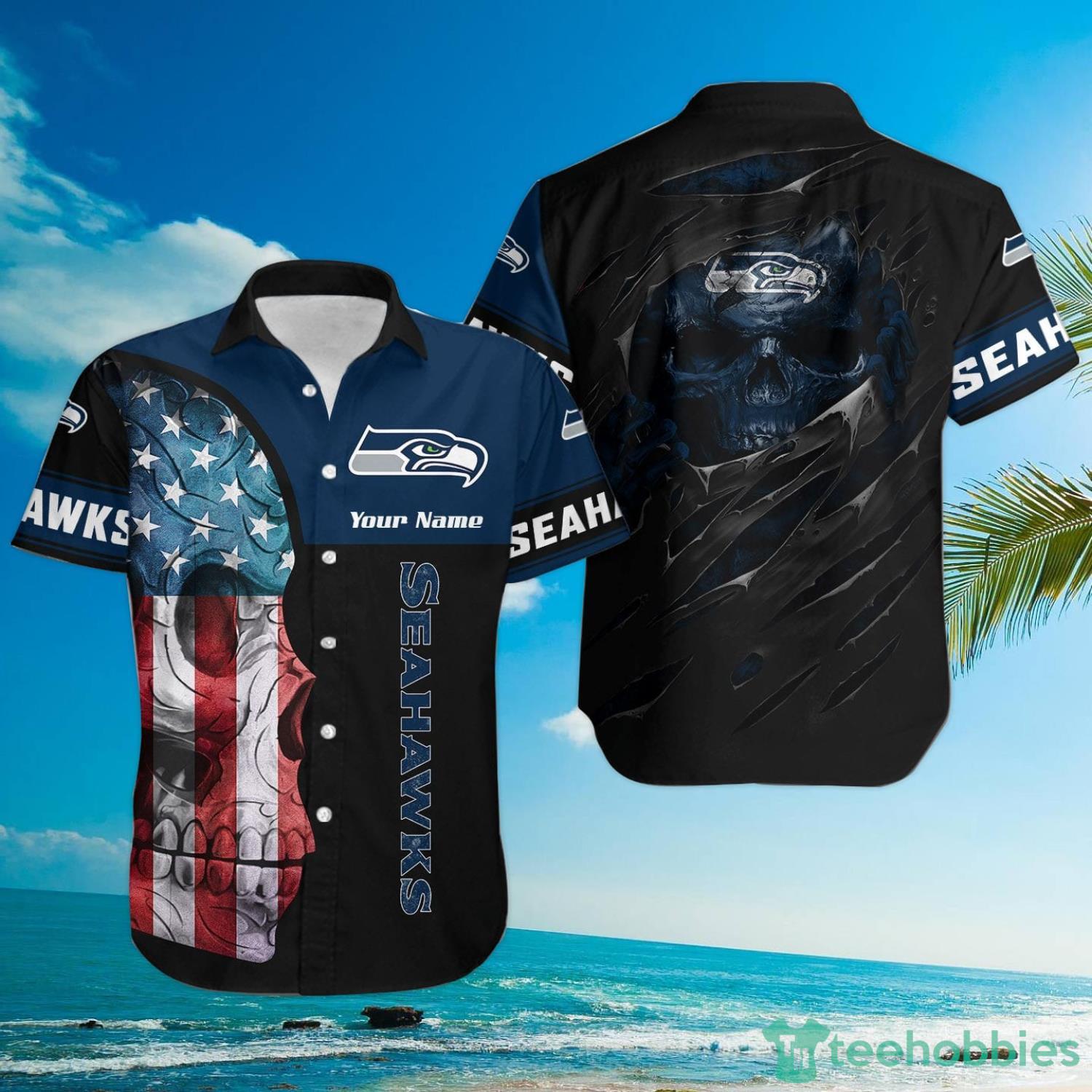 Seattle Seahawks 146 Skull Custom Name Hawaiian Shirt Product Photo 1