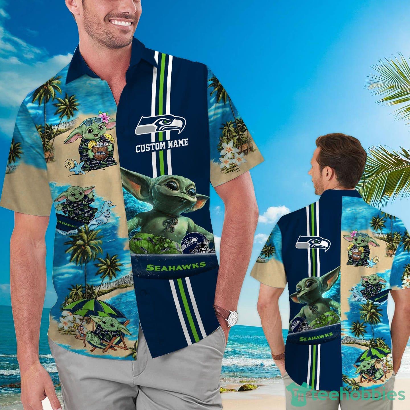 Seattle Seahawks Baby Yoda Custom Name Hawaiian Shirt Product Photo 1