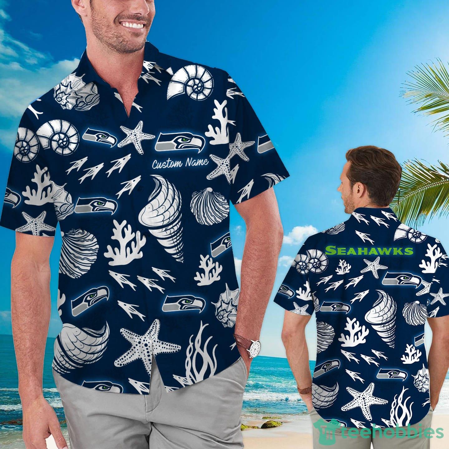Seattle Seahawks Custom Name Shells Starfish Hawaiian Shirt Product Photo 1