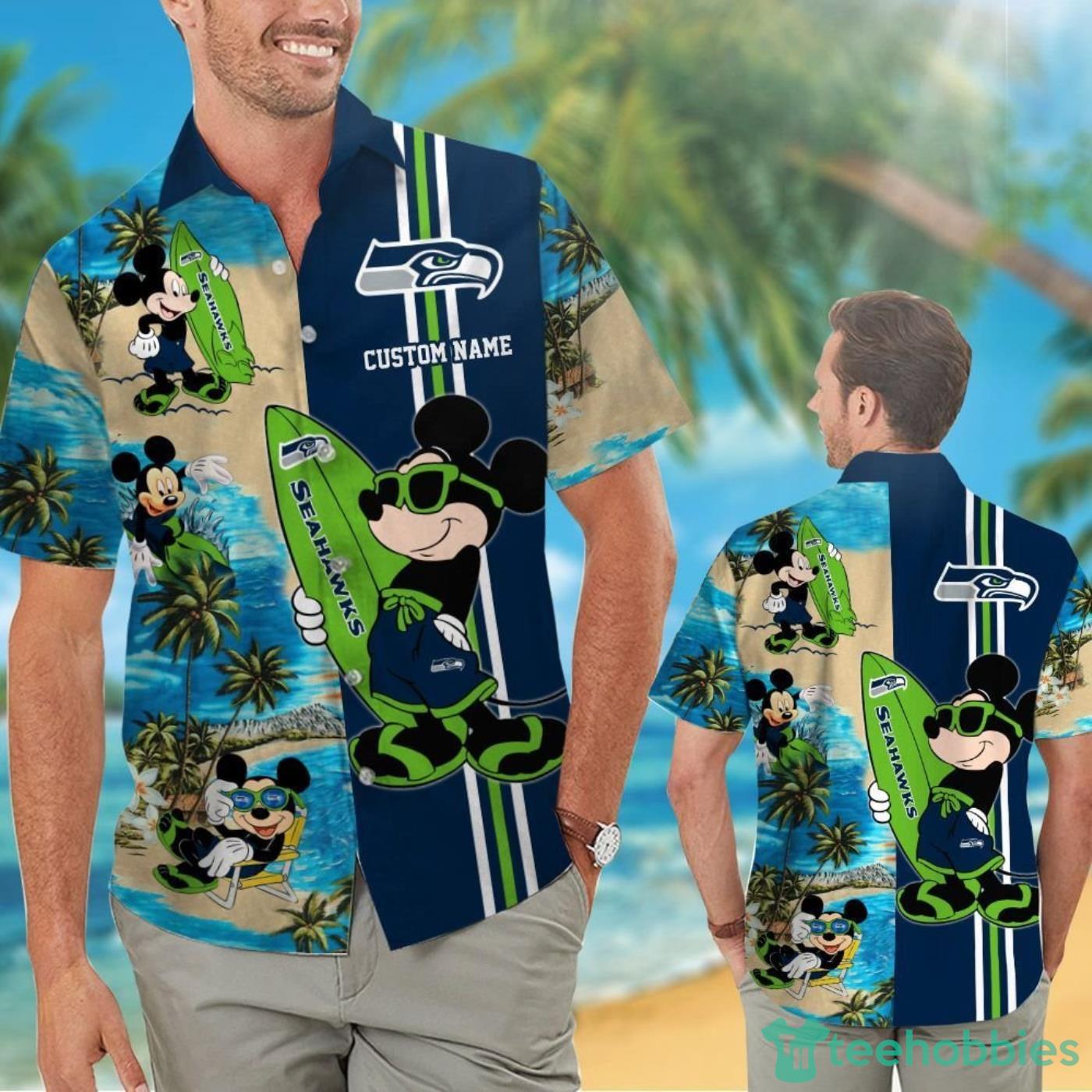 Seattle Seahawks Mickey Custom Name Hawaiian Shirt Product Photo 1