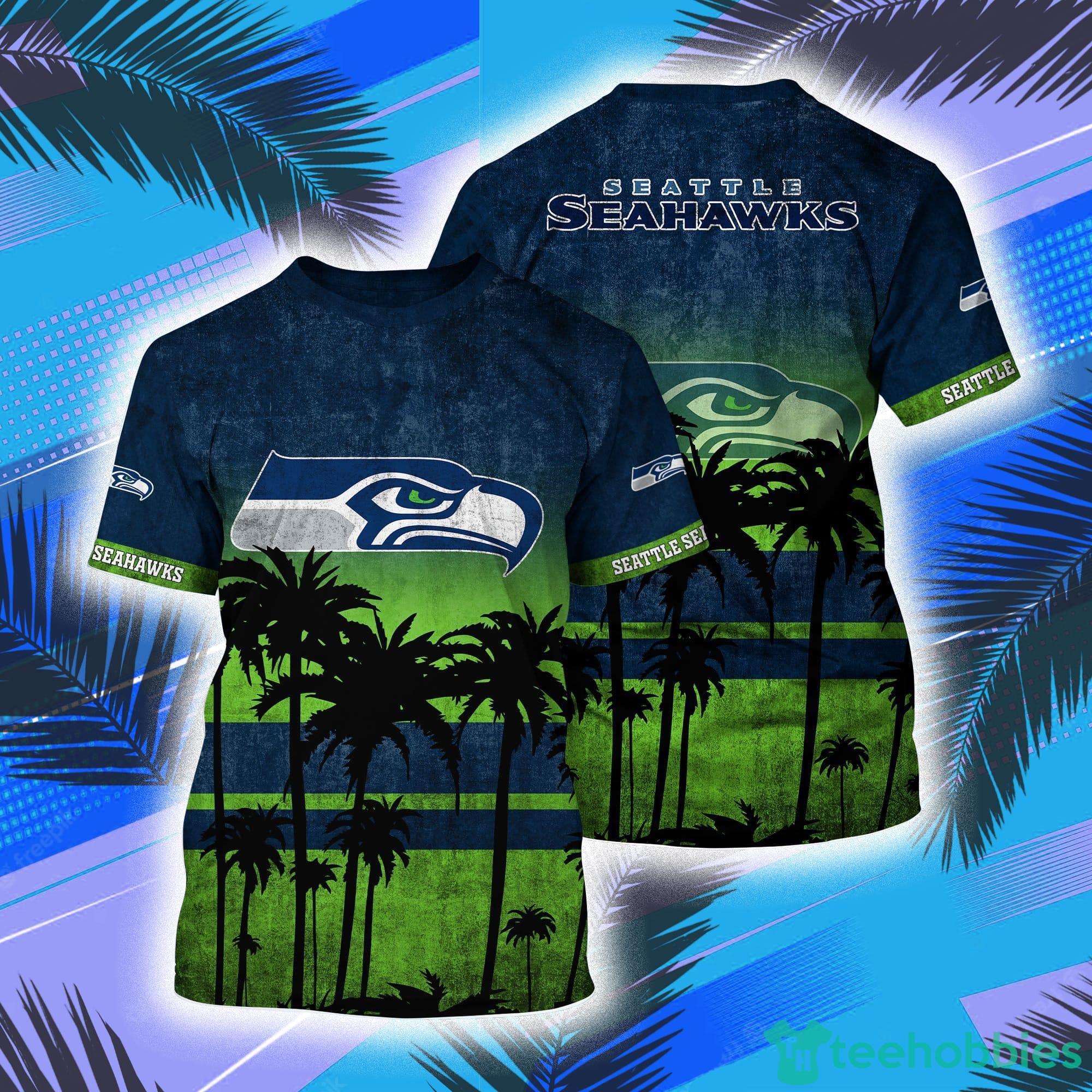Seattle Seahawks NFL And Palm Trees Hawaii Style 3D T-Shirt Product Photo 1
