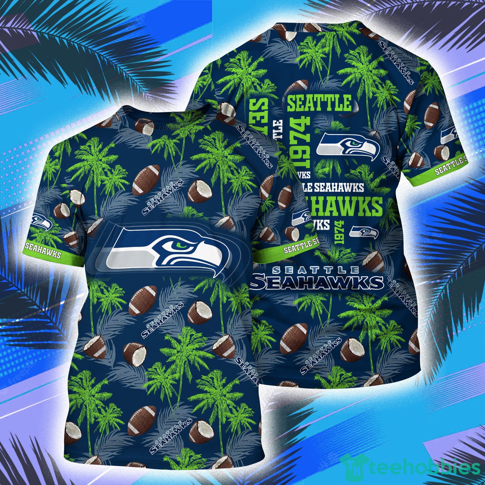 Seattle Seahawks NFL And Palm Trees Pattern All Over Print 3D T-Shirt Product Photo 1