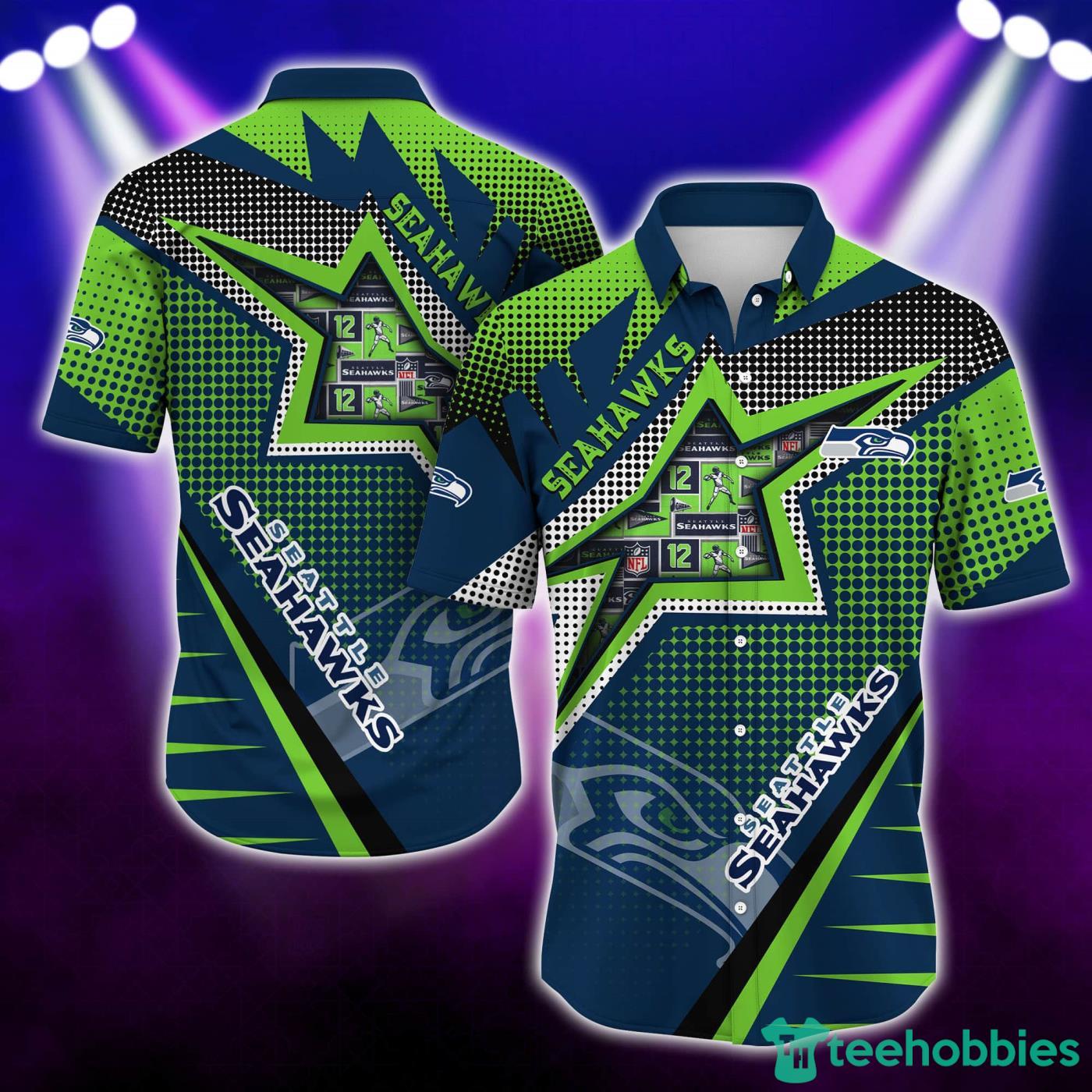 Seattle Seahawks NFL Half Tone Texture Style Short Sleeves Hawaiian Shirt