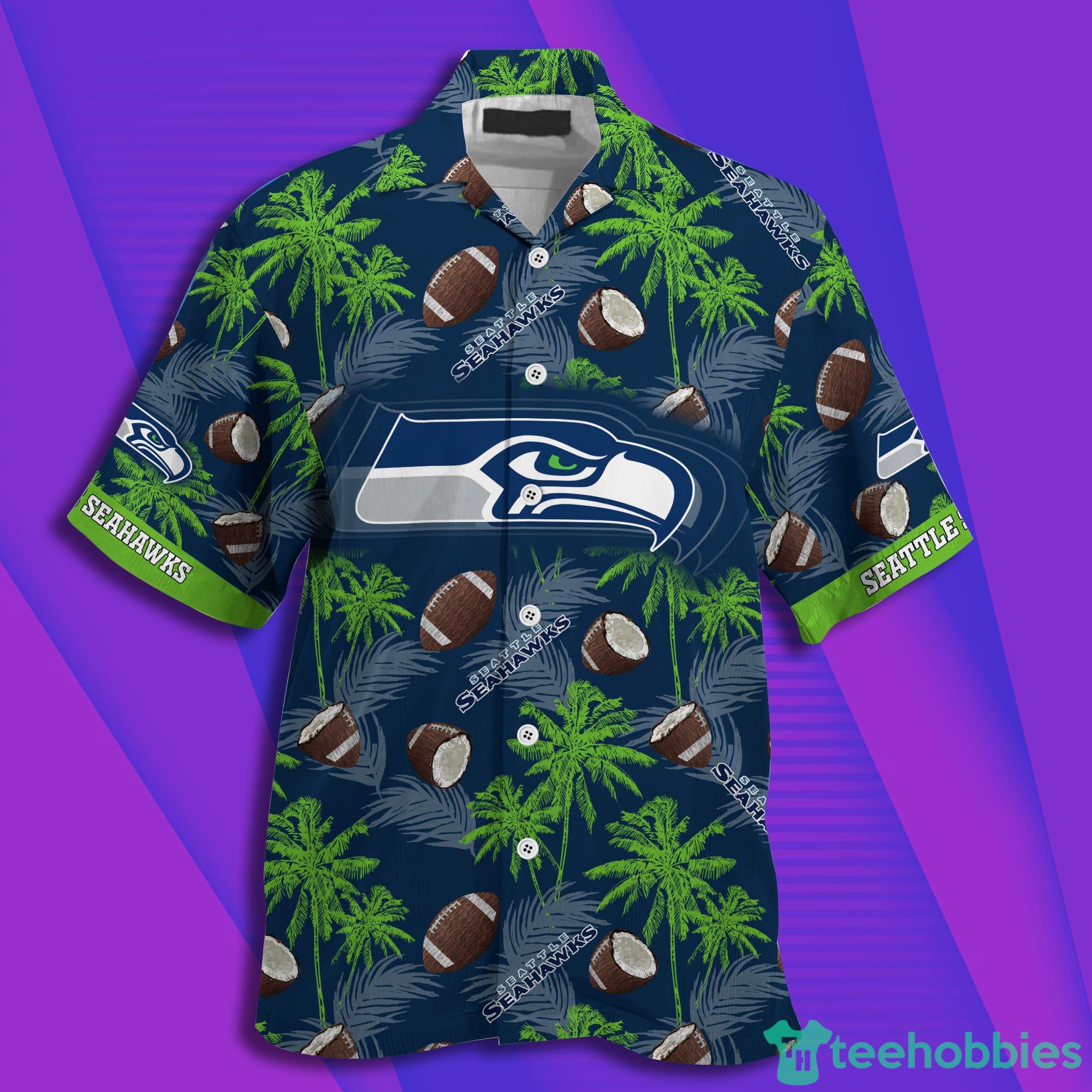 Seattle Seahawks NFL Custom Name Palm Tree Pattern Hawaiian Shirt And Shorts  - Freedomdesign