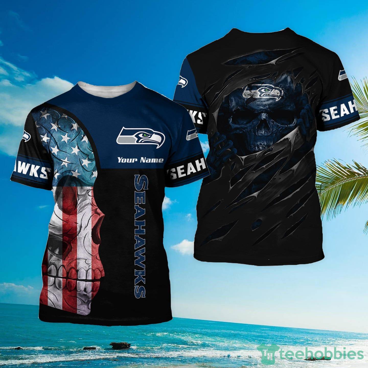 Seattle Seahawks Skull Custom Name 3D All Over Printed Shirt Product Photo 1