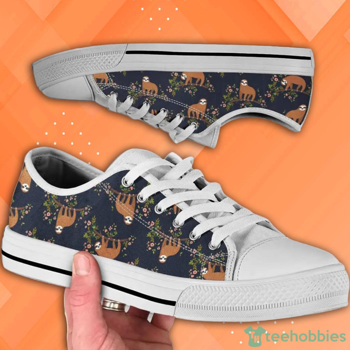 Sloth Tennis Cute Pattern Low Top Canvas Shoes Product Photo 1